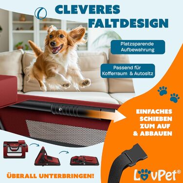 Складаний транспортувальний бокс Lovpet для собак і котів XXXL 102x69x69 см, з мискою та ременем, бордовий