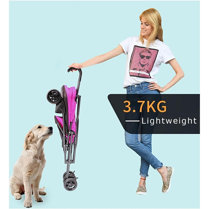 Легкий візок для собак та котів до 10 кг, чорний: дихаючий, без встановлення, з парасолькою