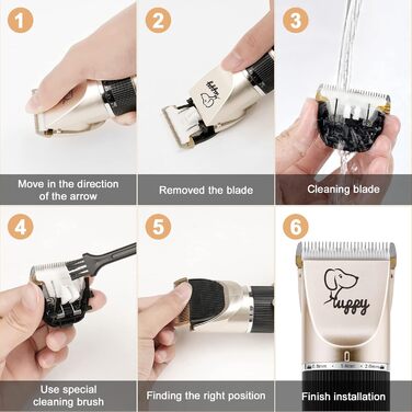 Професійна машинка для стрижки собак, тиха, для довгого та густого волосся, електрична, бездротова, акумуляторна, для собак, котів, домашніх тварин, чорний / золотий