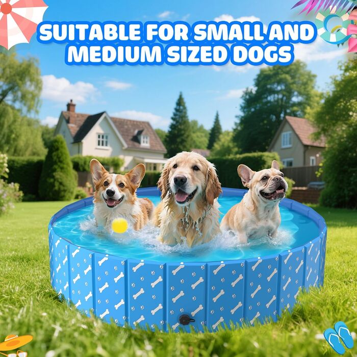 Басейн для собак великих порід LTFIOON, 120x30 см, складаний, з дренажним клапаном, з неслизького PVC, для собак, котів та дітей