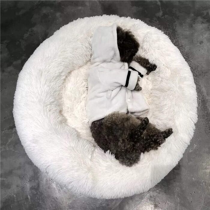 М'яке ліжко для собак та котів великих розмірів, круглої форми, 80 см, біле