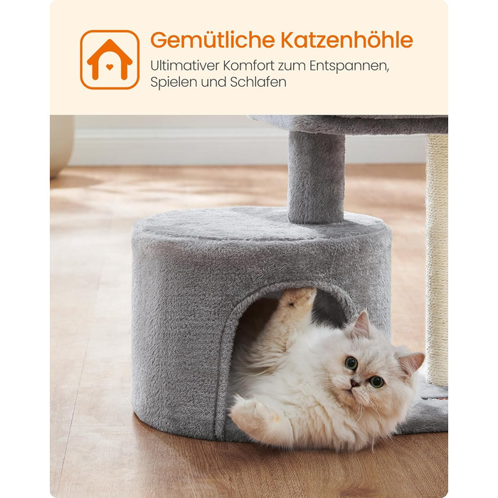 Дряпка для котів Feandrea PCT50W, кігтеточка з сизалю, кімнатна, сіра, з платформою