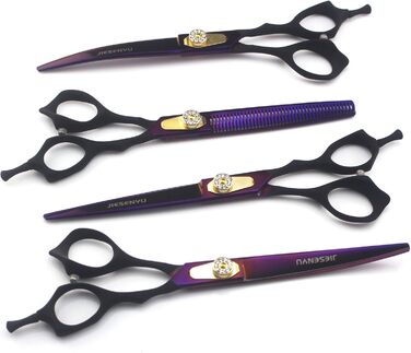 Набір професійних ножиць для грумінгу JIESENYU: 7 дюймів, ножиці для шерсті, вигнуті ножиці, ножиці для фінальної обробки (4 шт.) для собак, фіолетовий