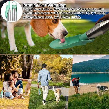 Водяна пляшка для собак Taozoey 750 мл, подорожі, вигул, кемпінг, зелена