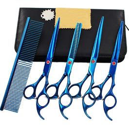 Професійний набір ножиць для грумінгу собак та котів, нержавіюча сталь, прямі, розріджуючі та вигнуті ножиці, гребінець, етиуль