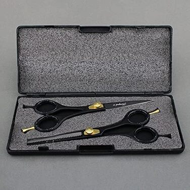 Набір професійних перукарських ножиць Haryali London, 15.2 см, чорний, з регулюванням натягу, для текстуризації та розрідження волосся, у подарунковому етолі
