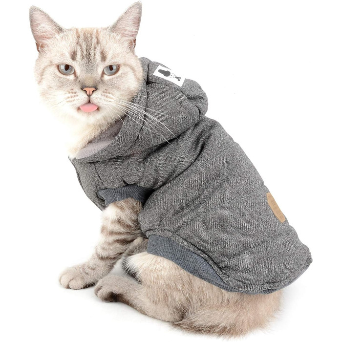 Зунеа - теплий зимовий пуховик для собак маленьких порід, флісова куртка з капюшоном, вітронепроникний одяг для цуценят, жилет, одяг для собак/кішок, сірий, розмір M