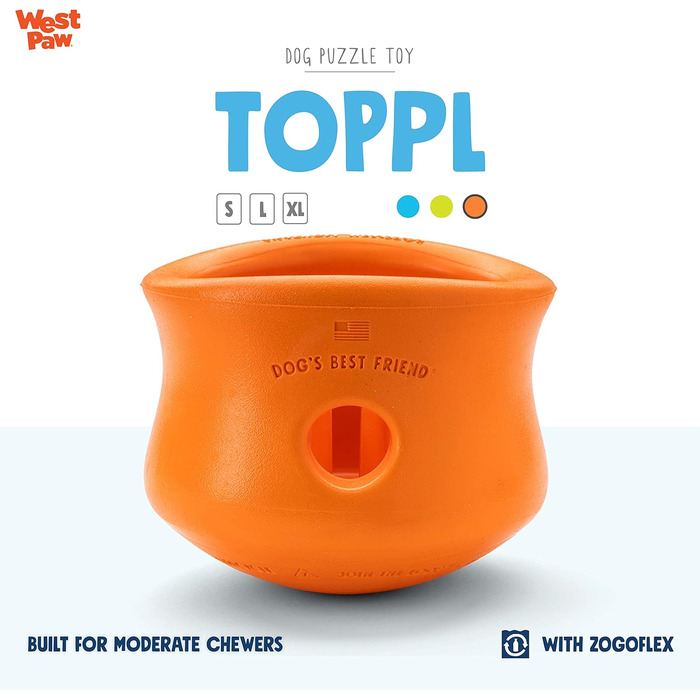 Інтерактивна іграшка-головоломка для собак WEST PAW Zogoflex Toppl XL — дозатор для ласощів, для апортування та жування, для середнього навантаження, для сухого корму та ласощів