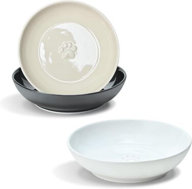 Набори мисок для котів SPUNKYJUNKY 3 шт. з кераміки. Миски для корму котів (білий, чорний, світло-коричневий, глибокі)