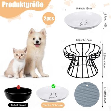 Підвищені годівниці для котів (2 шт.) - металеві миски з підставкою, 15 см, для кошенят та дорослих котів