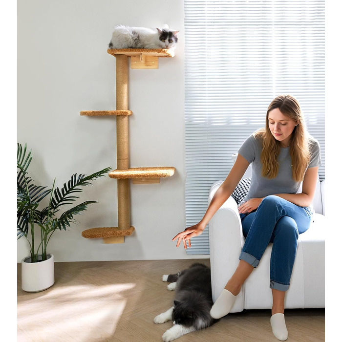 Кліматична стіна для котів Kratzbaum 125 см, 4 яруси, з натурального дерева та міцного фетру, коричнева