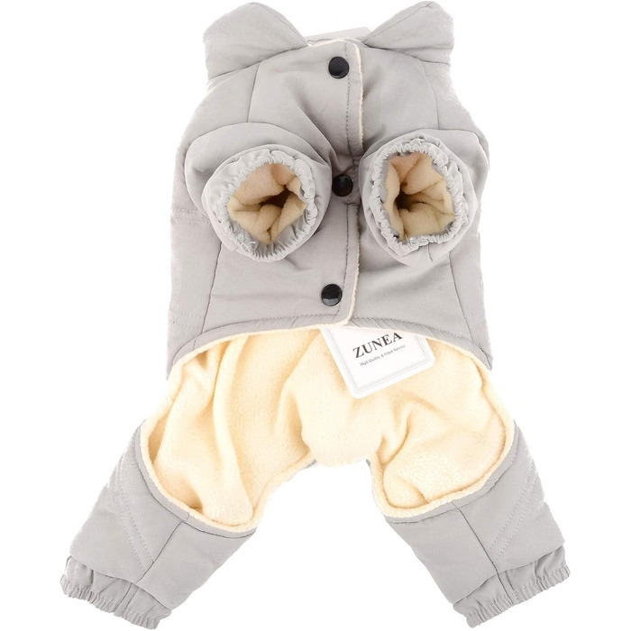 Зунеа Теплий зимовий костюм для собак, флісова підкладка, теплий одяг для цуценят, теплий комбінезон для собак, для дівчаток та хлопчиків (M, сірий)