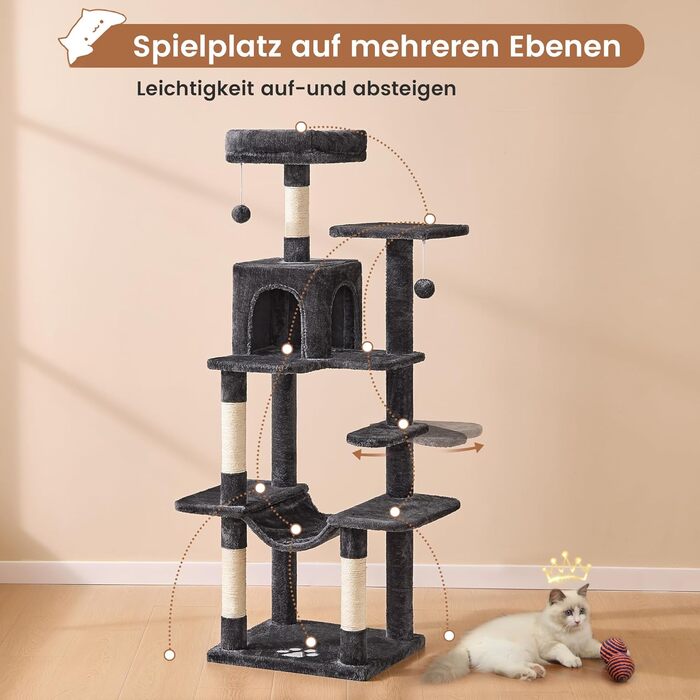 Кігтеточка для котів MSmask велика, багатоярусна з 2 будиночками, гамаком та сизалевими стовпчиками