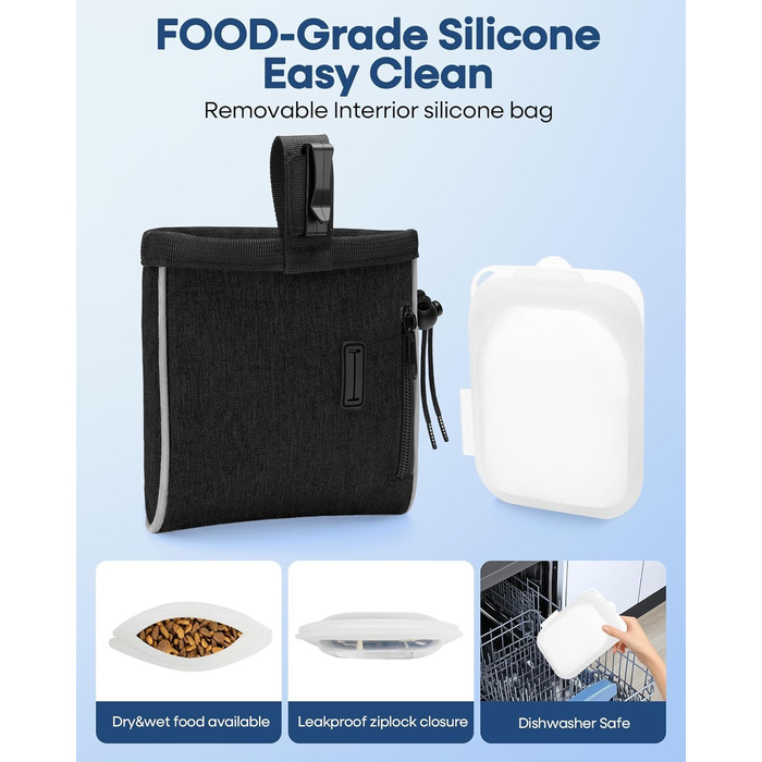 Сумка-лоток для ласощів для собак 2-в-1 (2 чашки) з харчовим силіконом | Сумка для ласощів з шнурком для дресирування та прогулянок | відбиваюче покриття