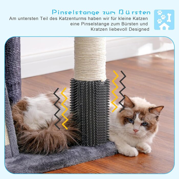 Котячий будиночок Hey-brother Kratzbaum: регульований котячий комплекс 250-280 см, до стелі, для великих котів, з гніздом, сірий (0MPJ091W)