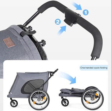 Легкий велопричіп для тварин, великий возик, складний причіп в один клік, для собак до 45 кг, великих собак та котів сірого кольору