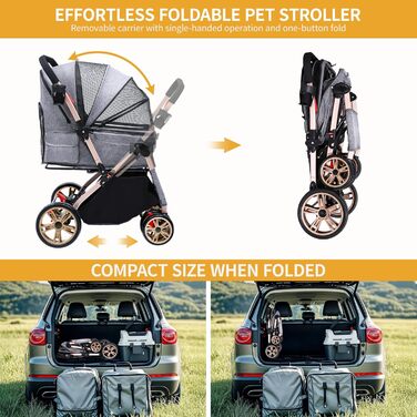 Візок для собак DWVO 3-в-1: візок, переноска, сумка для собак, до 22 кг, сірий (58.5x76x105 см)