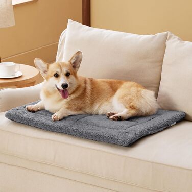 Килимок для собак середніх порід BEDSURE - 74x46 см, сірий, з шаруватим наповнювачем, Sherpa плюш, легко миється