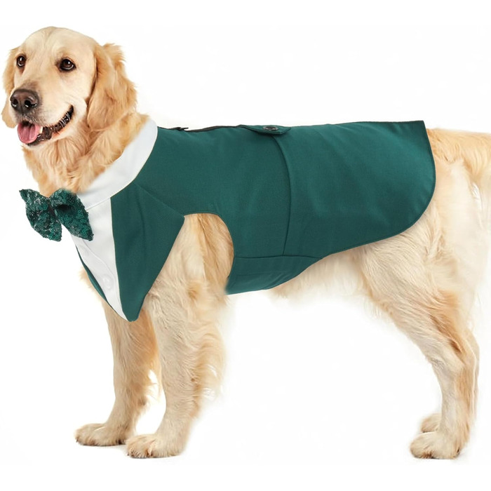 Костюм для собак 'Smoking' з банданою та краваткою, формальний наряд для свят та вечірок, розмір M/XXL, темно-зелений