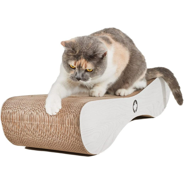 CanadianCat Company XXL Лаунж для котів з картону, білий-сірий, з котячою м'ятою, когтеточка 76x24x15 см