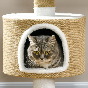 Кігтеточка PawHut 79см маленьке котяче дерево з котячою печерою та лежачою поверхнею для котів до 8 кг з джуту в коричневому/білому кольорі