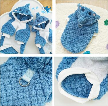 Зимовий теплий костюм-толстовка для собак та котів з кільцем D, Cospay, теплий фліс, розмір Small, Blauer Hai