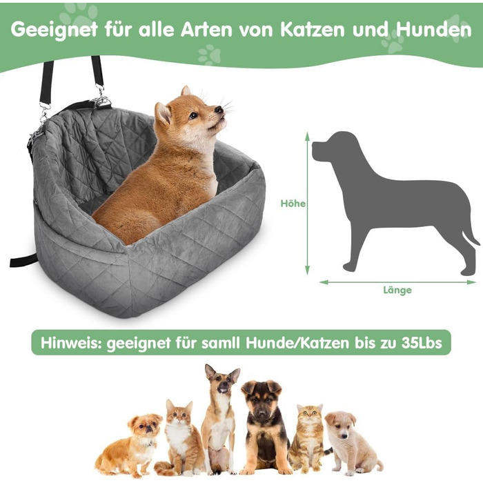 Автомобільний лежак для собак на заднє сидіння, 50x52x28 см, сірий. Лежак для собак у машину з кріпленнями, водовідштовхуючий, для маленьких та середніх порід