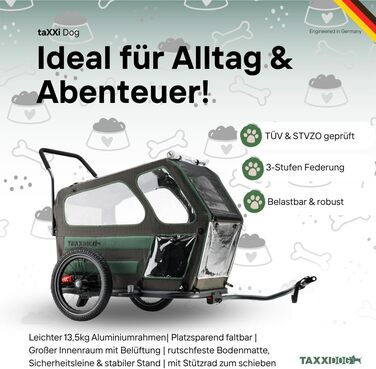 Фаркоп для собак TAXXI Dog M – велосипедний причіп для собак до 40 кг – з переднім та заднім входом, сітковими вікнами, відбивачами, з'єднувачем – складний та вологостійкий