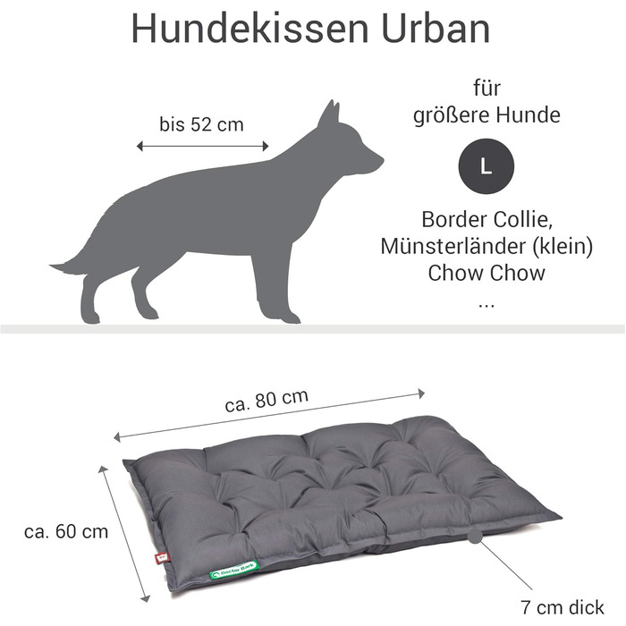 Ортопедичне собаче ліжко Doctor Bark Urban - для великих собак, 80x60 см, сірий колір, Made in Germany. Миється до 95°C.