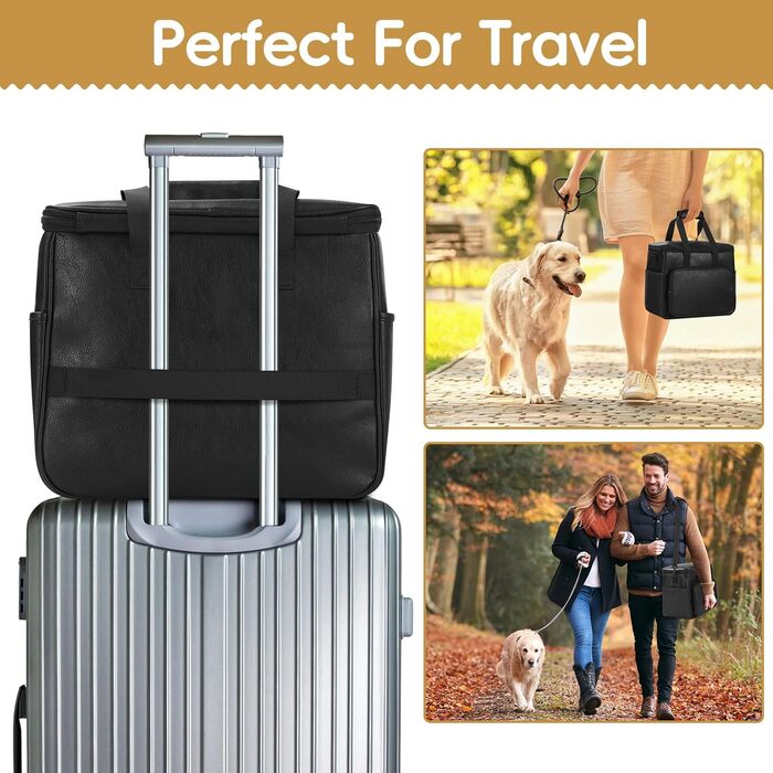 Лававін Чорна дорожня сумка для собак та котів, дорожній набір, з контейнерами для їжі та мисками, схвалена авіаперевізниками