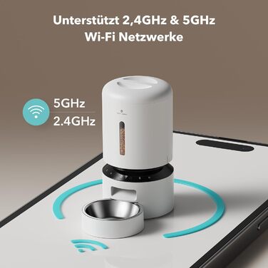 Автоматична годівниця для котів і собак PETLIBRO 5 л з Wi-Fi, керування через додаток, 5G, датчик рівня корму, захист від блокування, до 10 годувань на день, запис голосу, з мискою з нержавіючої сталі, нова модель