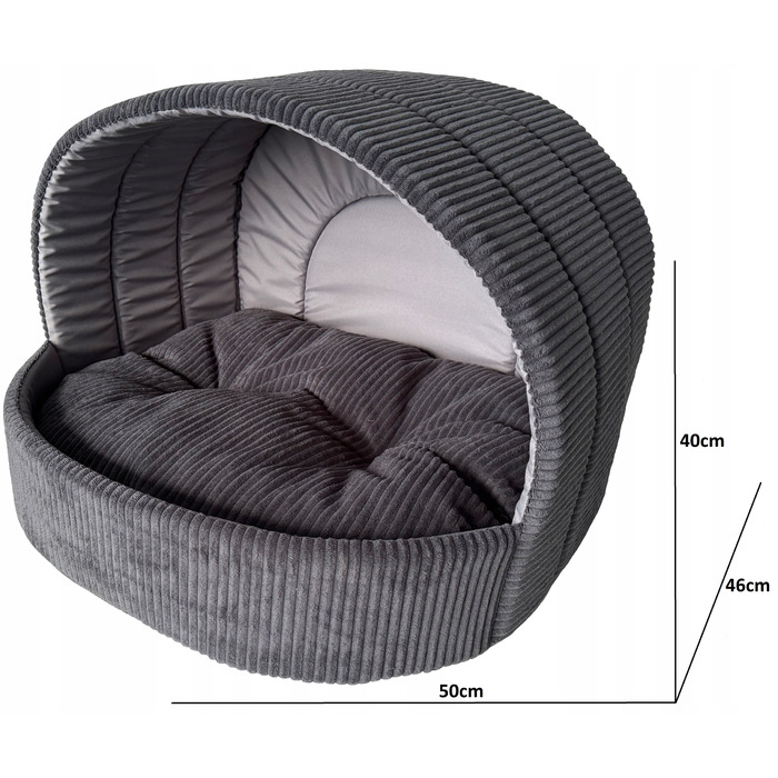 Лежанка-будиночок для собак та котів, графітовий сірий вельвет, розмір L