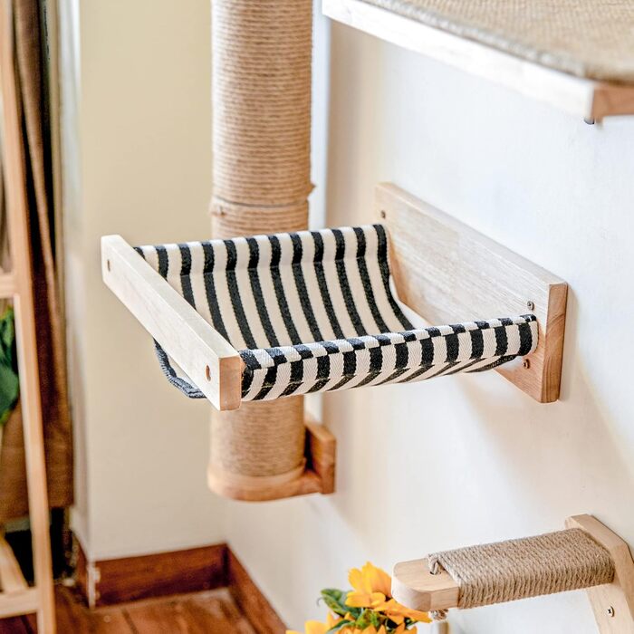 ФУКУМАРУ Клітрова стіна для котів, велике котяче дерево для стіни, з масивного гумового дерева, гамак для котів на стіні для сну та ігор, вантажопідйомність до 18 кг, білий (чорно-білий)