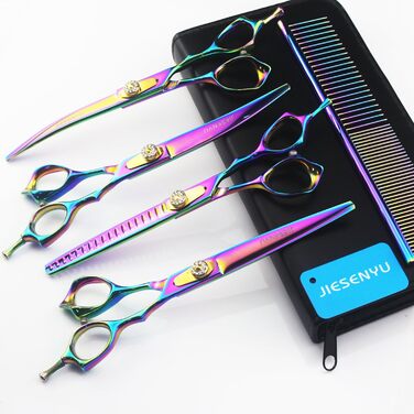 Набір професійних ножиць для грумінгу собак JIESENYU Pro: 4 шт. (7 дюймів, 2 вигнуті, для фінальної обробки)