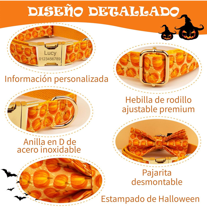 Персоналізоване собаче ошийник з металевою застібкою, двостороннє оксамитове ошийник з іменем та номером телефону, регульовані розміри для собак маленьких, середніх та великих порід (на Хелловін)