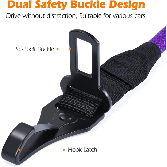 Автомобільний поводок для собак PetBonus: безпечний кріплення, міцні карабіни, для маленьких, середніх та великих собак (фіолетовий)