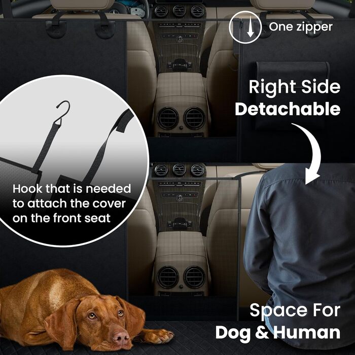 Захисний килимок для собак у машину: заднє сидіння, багажник, переднє сидіння + поводок для собак | Водостійкий, неслизький, можна прати | Захист сидіння авто від собак, багажника, сидінь | М'який чорний килимок для собак