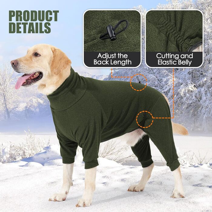 Теплий зимовий одяг для собак LIANZIMAU: флісовий теплий костюм з ніжками для малих, середніх та великих собак, зелений, розмір M
