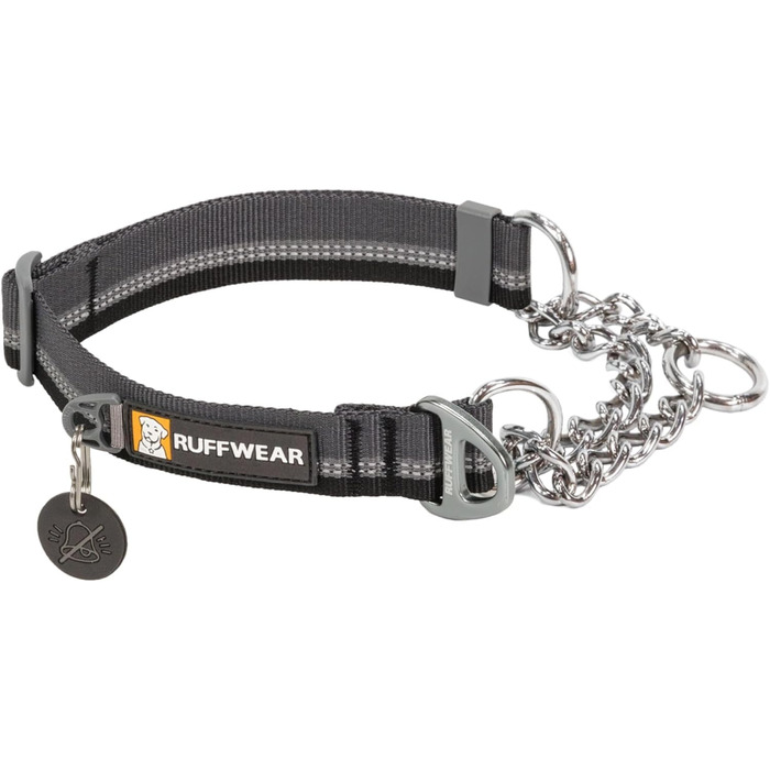 Регульований нашийник RUFFWEAR Chain Reaction для собак, антивитяг, тренувальний, алюмінієве D-кільце, обмежувач, відбивний, сірий, 35-51 см