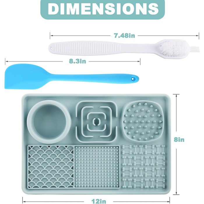 Килимок для собак та котів з силікону Slow Feeder з присосками, для заспокоєння та збагачення кормом (йогурт, арахісова паста), легко миється, для великих порід, зелений 12' x 8' (блакитний, 12' x 8')