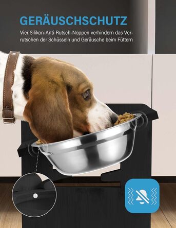 Підвищений годівниця для собак Vantic з підставкою, регульована висота, миска для маленьких собак та котів, міцна годівниця з бамбука з 2 нержавіюними мисками та протиковзкими ніжками (чорний)