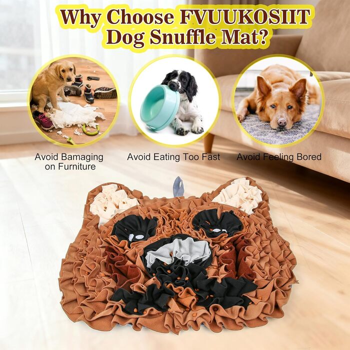 Килимок для собак, інтерактивна іграшка, килимок для повільного годування, ментальна стимуляція, розвиває навички пошуку, підходить для малих та середніх собак, колір коричневий