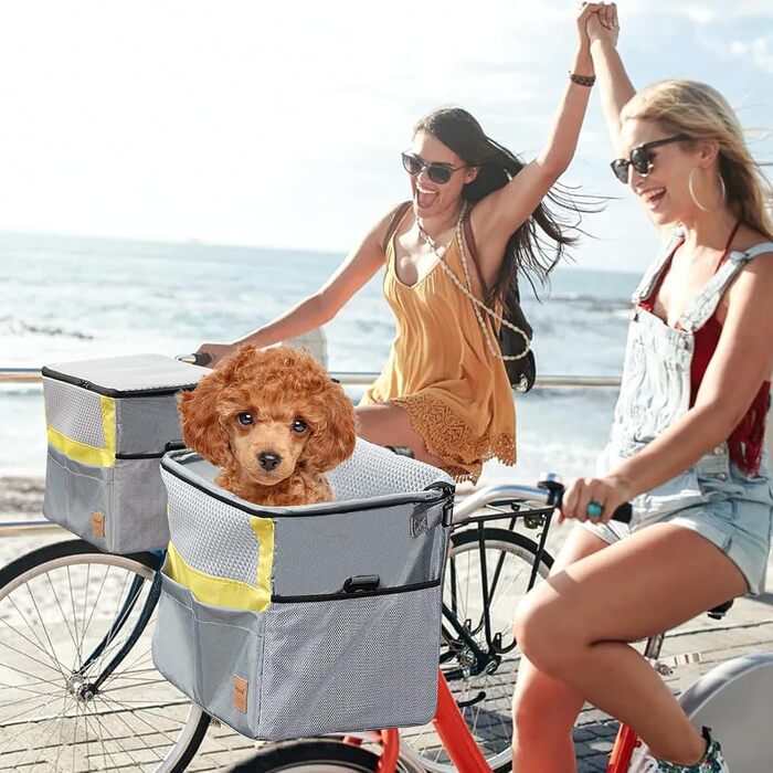 PETCUTE Кошик для собак на велосипед, з ременем безпеки, жовто-сірий, до 7.5 кг