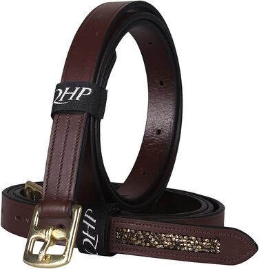 Шкіряні стремінні ремені QHP Lupine з кристалами, 150 см, коричнево-бежеві