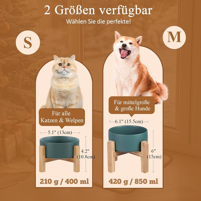 Жовтий керамічний миска для собак та котів на підставці з бамбука, 850 мл