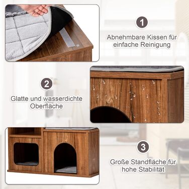 Котячий будиночок GYMAX з когтеточкою 81 см: дерев'яні меблі для котів з когтеточкою, лежаками, гамаком та 2 печерами, до 20 кг
