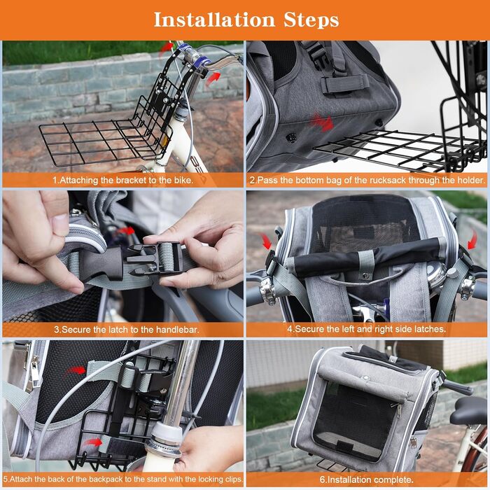 Корзина для собак на велосипед, складана 3-в-1, сіра. Підходить для малих та середніх тварин до 12 кг. З L-потриманням та 4 сітчастими віконцями.