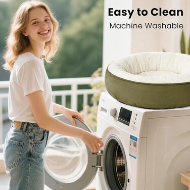 Кругле ліжко для котів та маленьких собак Love's Cabin, 50.8 см, оливковий колір, водонепроникне, миється