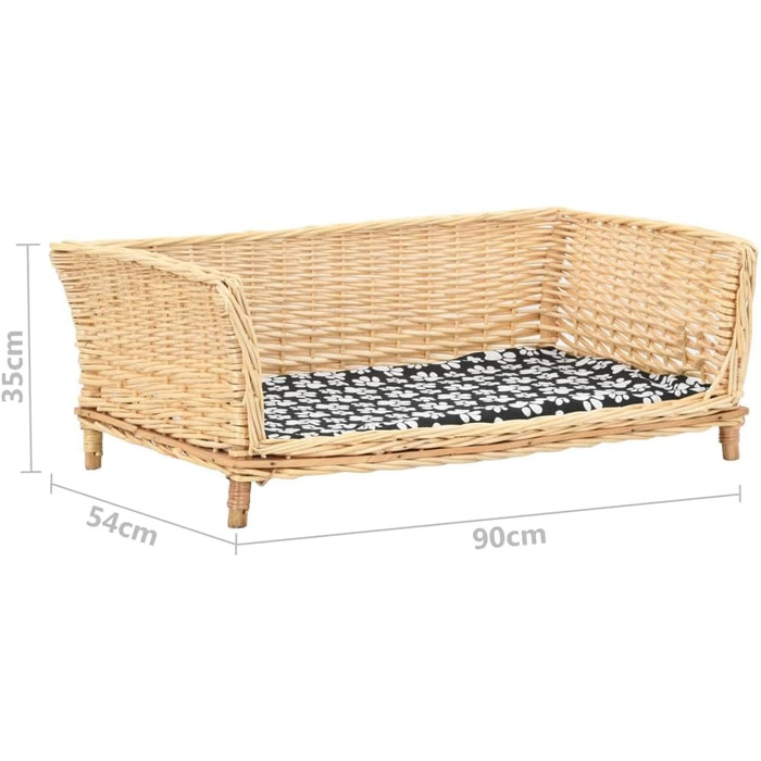 Корзина для собак VidaXL з подушкою, лежанка для тварин, корзина для домашніх улюбленців, місце для сну собаки, плетені корзини для собак, 50x33x30 см, натуральне дерево