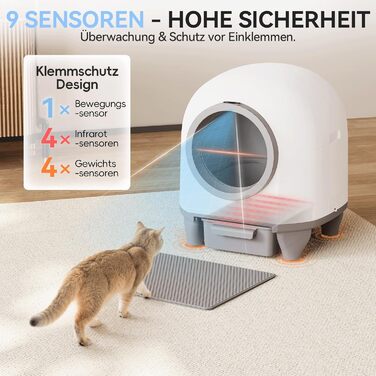 Автоматичний лоток для котів TRIUMPHKEY 90L з самоочищенням, XXL, керування через додаток, моніторинг здоров'я, подвійне дезодорування, з килимком та ароматизатором, для кількох котів